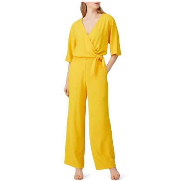 Trina Turk Womens Yellow Belted Wrap Jumpsuit Size 2 Polyester - Picture 1 of 16